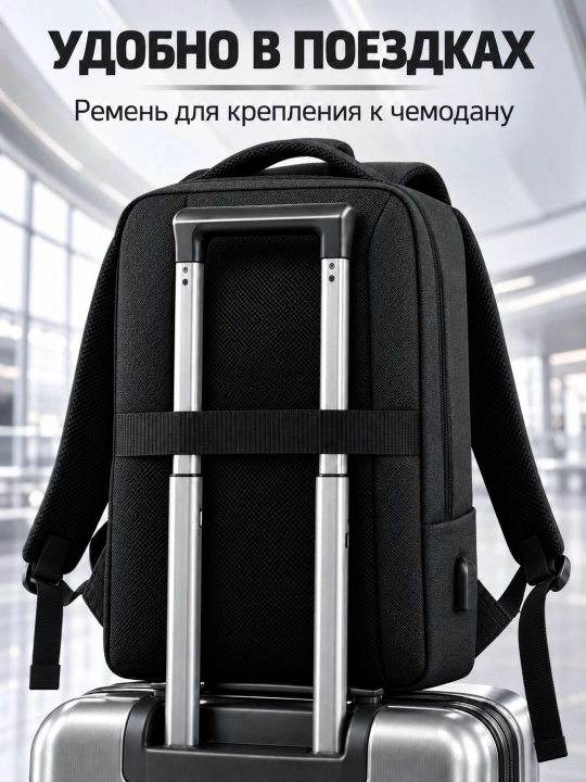 Деловой рюкзак 25 л с USB, дышащей спинкой и отделением для ноутбука