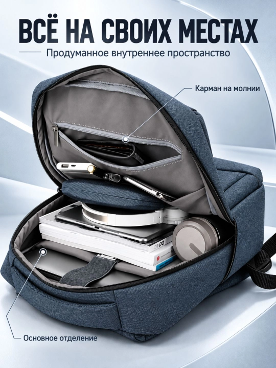 Деловой рюкзак 25 л с USB, дышащей спинкой и отделением для ноутбука