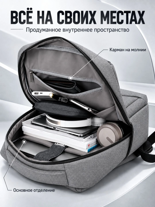 Деловой рюкзак 25 л с USB, дышащей спинкой и отделением для ноутбука