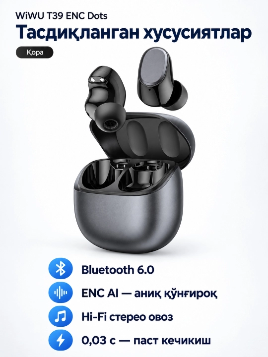 WiWU T39 ENC Dots симсиз қулоқчин, Bluetooth 6.0