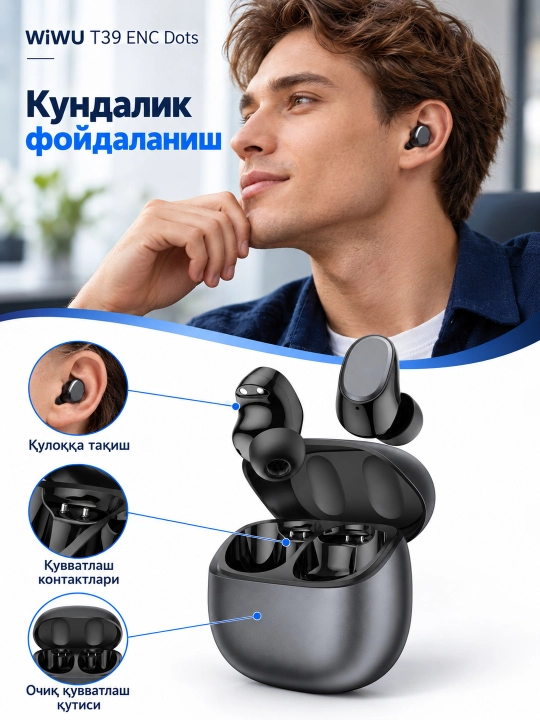 WiWU T39 ENC Dots симсиз қулоқчин, Bluetooth 6.0