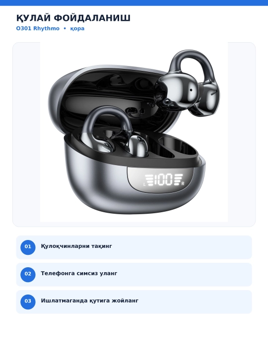 WiWU O301 AI real vaqt rejimida tarjima qiluvchi ochiq turdagi simsiz minigarnituralar