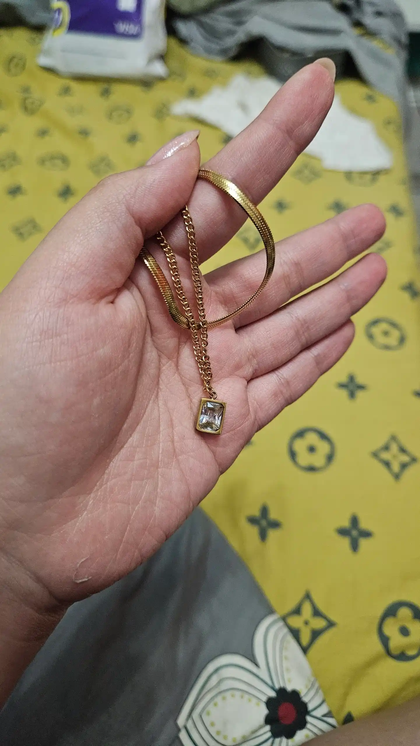 Ayollar uchun kulon va toshli ikki qatorli zanjir, Stainless Steel, zanglamaydigan po‘lat