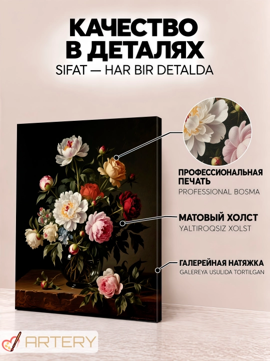 Интерьерная картина на стену ARTERY, постер и панно «Цветы и букеты»