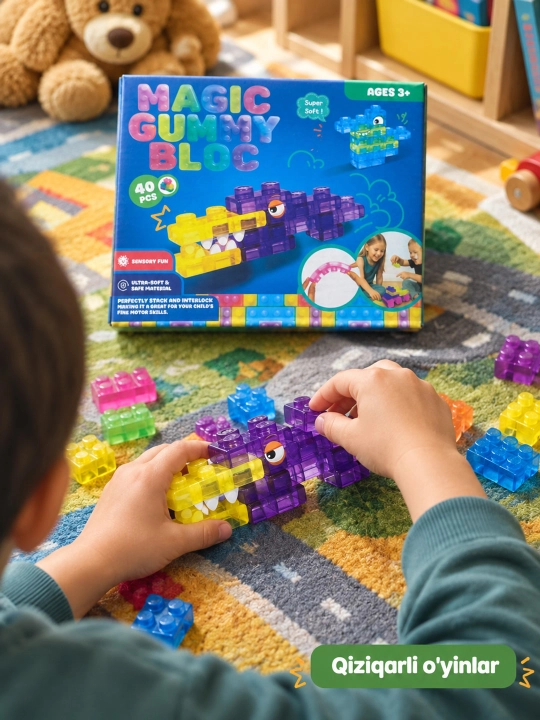 Yumshoq geli konstruktor o'yinchoq 40 bo'lakli, bolalar uchun blocks va bricks, 3+