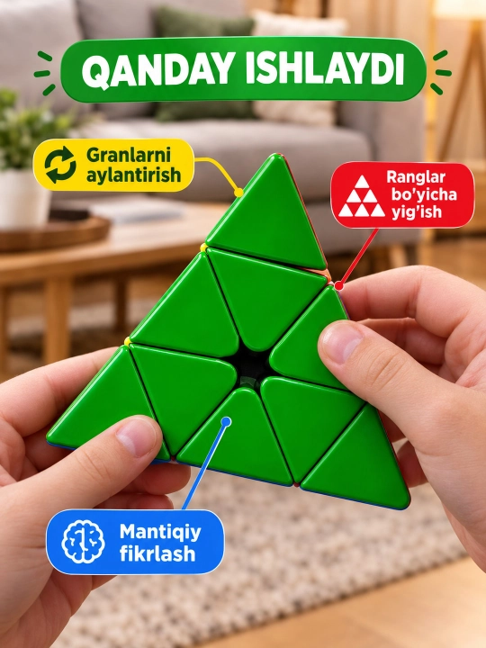 Bolalar va kattalar uchun piramida shaklidagi rubik kubigi boshqotirmasi, 3+ yosh