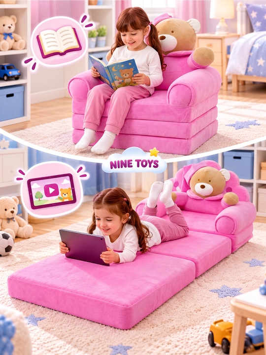 Bolalar uchun yumshoq kreslo-divan 3 ta 1 da, yotoqcha va matras, bolalar uchun kreslo