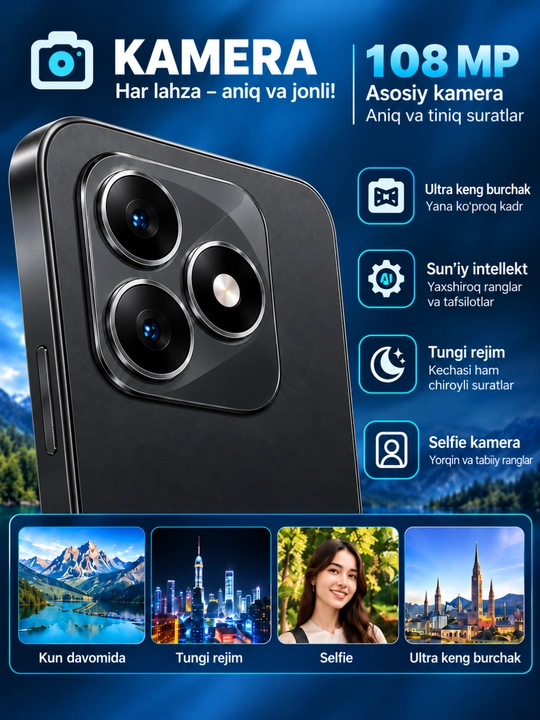 Zarbaga chidamli smartfon HONOR X8d, NFC, 8/128/256 GB, namlikdan himoya X8D,Honor