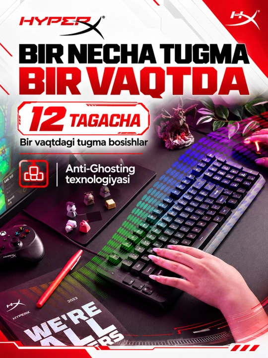 Проводная игровая мембранная клавиатура HyperX Eve 1800, RGB, мультимедийные кнопки
