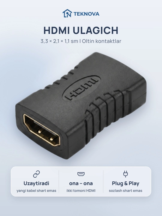HDMI ulagich Teknova ona-ona, ikki kabelni ulash va uzaytirish uchun, oltin kontaktlar - 