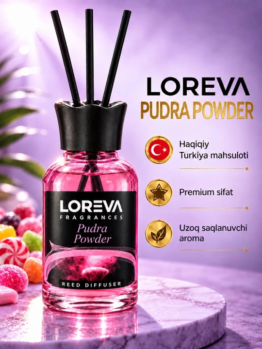 LOREVA Pudra Powder – ароматический диффузор для дома, 3 палочки - 