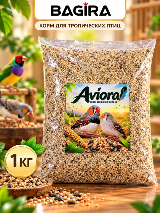 Amadinka va tropik qushlar uchun donli ozuqa AVIORA, 1 kg - 