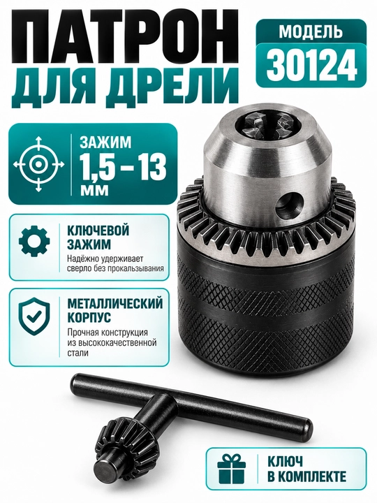 Drel uchun patron to‘plami 13 mm 3 dona, kalit bilan - 