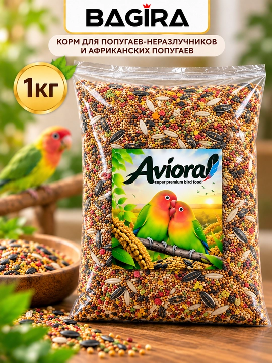 Ajarella va Afrika to‘tiqushlari uchun vitaminli donli ozuqa,AVIORA , 1 kg - 