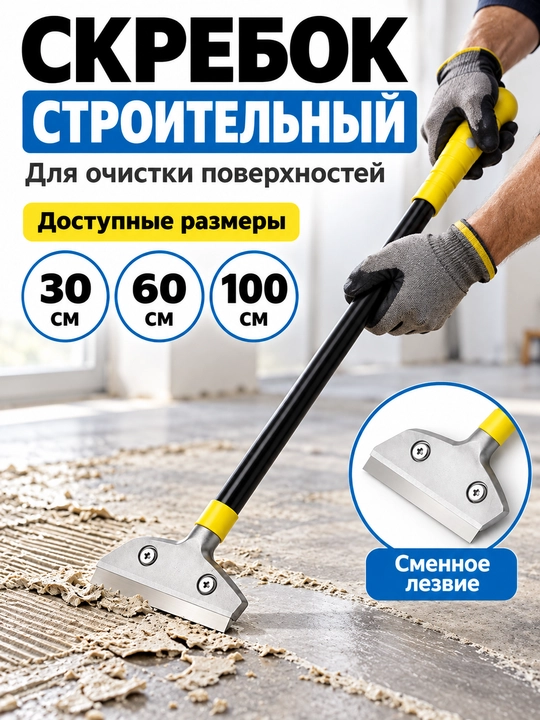Строительный скребок со сменными лезвиями "30 см / 60 см / 90 см" - 