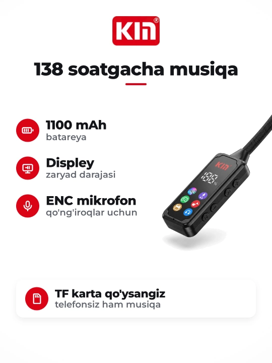 Беспроводные наушники KIN KL101 с шейным ободом, ENC микрофон, TF-карта