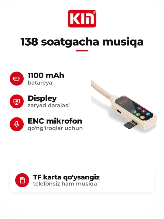 Беспроводные наушники KIN KL101 с шейным ободом, ENC микрофон, TF-карта