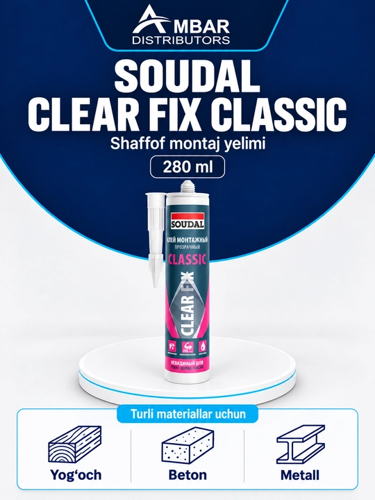 SOUDAL Clear Fix Classic shaffof montaj yelimi, suvga chidamli, 280 ml - 