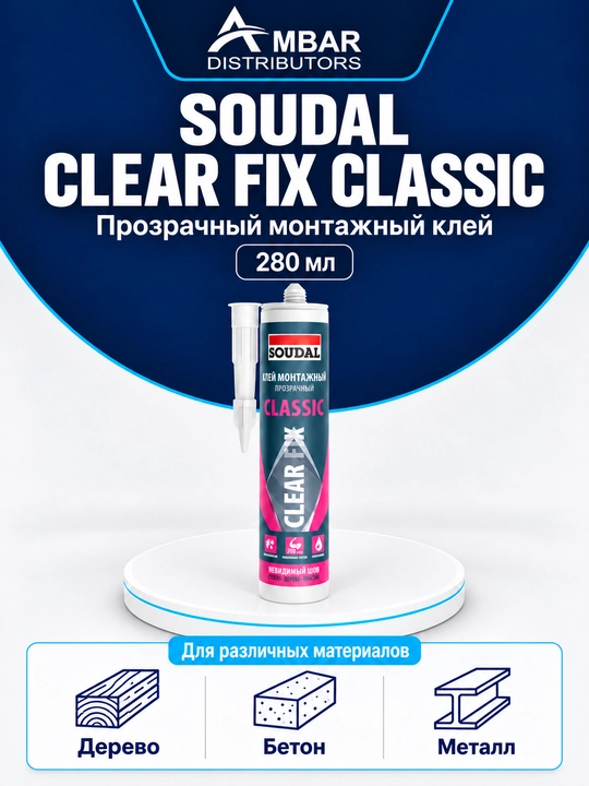 SOUDAL Clear Fix Classic shaffof montaj yelimi, suvga chidamli, 280 ml