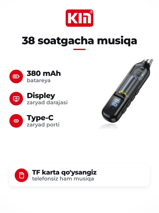 Беспроводные наушники KIN KL112 neckband Bluetooth 38 часов батареи спорт