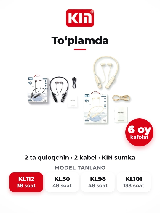 Беспроводные наушники KIN KL112 neckband Bluetooth 38 часов батареи спорт