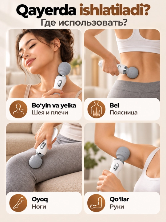 Massaj apparati, simsiz tana massajori, 5 rejim, Type-C, bo‘yin va bel uchun