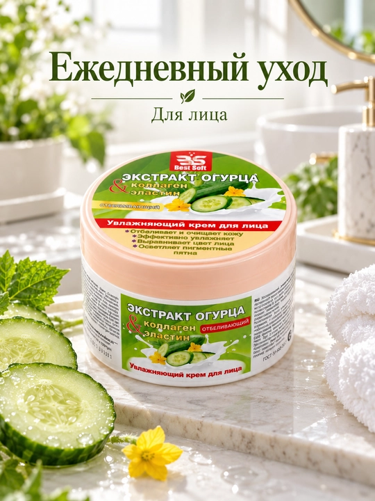 3S Best Soft увлажняющий крем для лица с экстрактом огурца, 200 мл