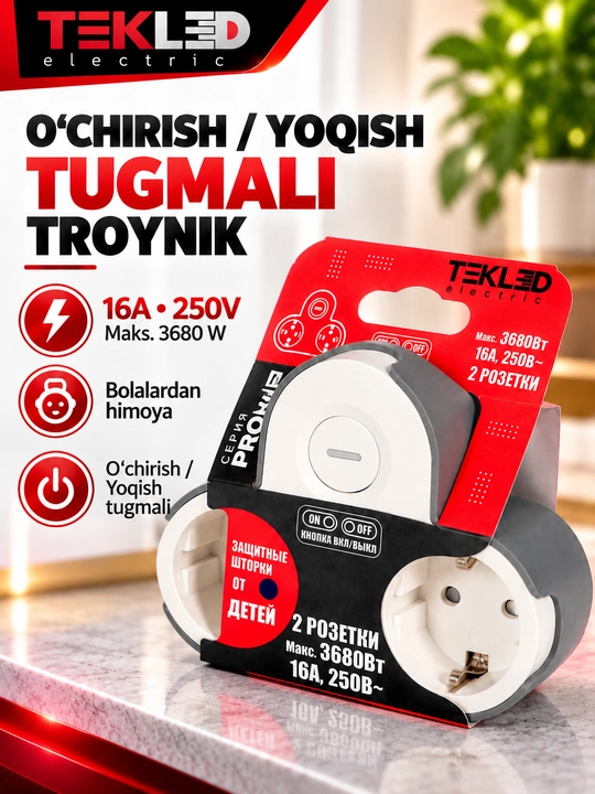 Тройной, двойной, с USB и TYPE-C, TEKLED ELECTRIC - 