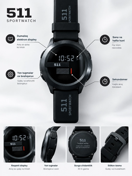 Электронные спортивные часы 511 Sportwatch — мужские, чёрные