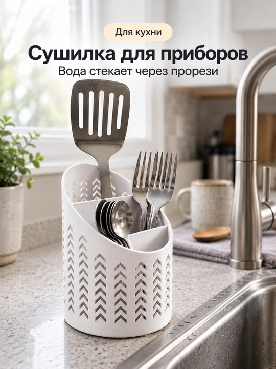 Органайзер-сушилка для столовых приборов с отверстиями для стока воды