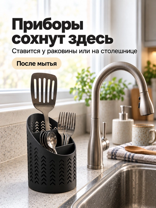 Органайзер-сушилка для столовых приборов с отверстиями для стока воды