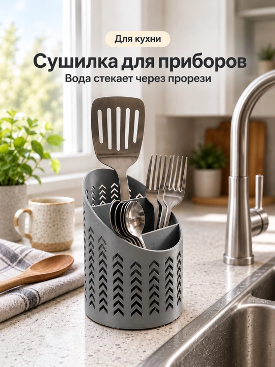 Органайзер-сушилка для столовых приборов с отверстиями для стока воды