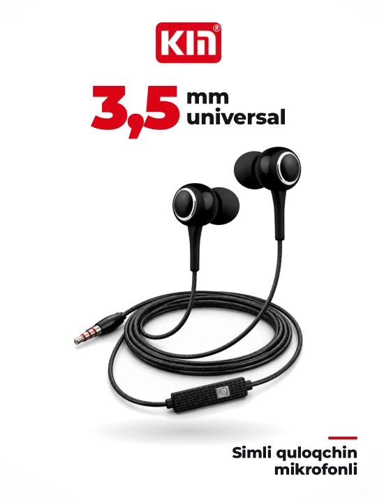 Наушники KIN K28 проводные, с микрофоном, 3.5 мм jack, 10 мм динамик, кабель 1.3 м - 