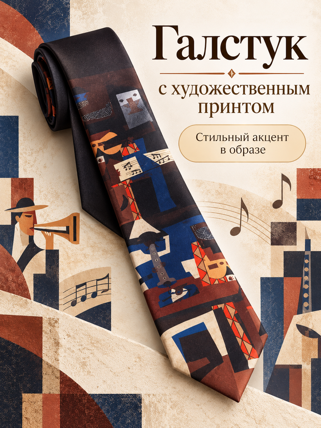 Галстук с принтом, классический аксессуар с рисунком