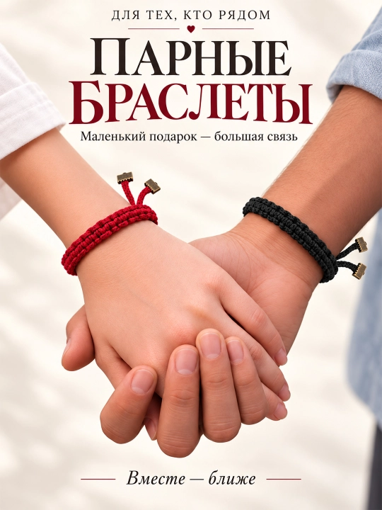 Парные браслеты для влюбленных, плетеные браслеты для пары, красный и черный, 2 штуки - 