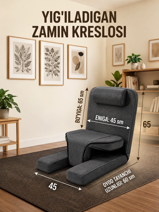 Yig‘iladigan zamin kreslosi, sozlanadigan suyanchiq, yumshoq, dam olish uchun - 