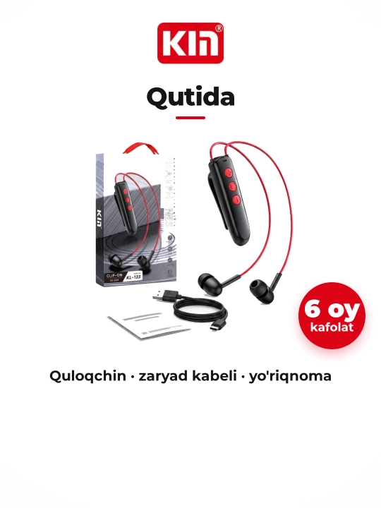 KIN KL123 — беспроводные наушники с клипсой на одежду, Bluetooth, до 10 часов