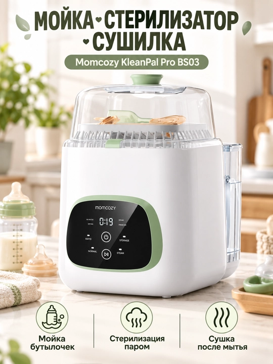 Momcozy KleanPal Pro BS03, мойка-стерилизатор-сушилка для детских бутылочек - 