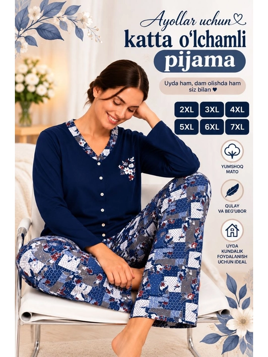 Женская пижама-двойка 2XL–7XL, домашняя одежда больших размеров, комплект для сна