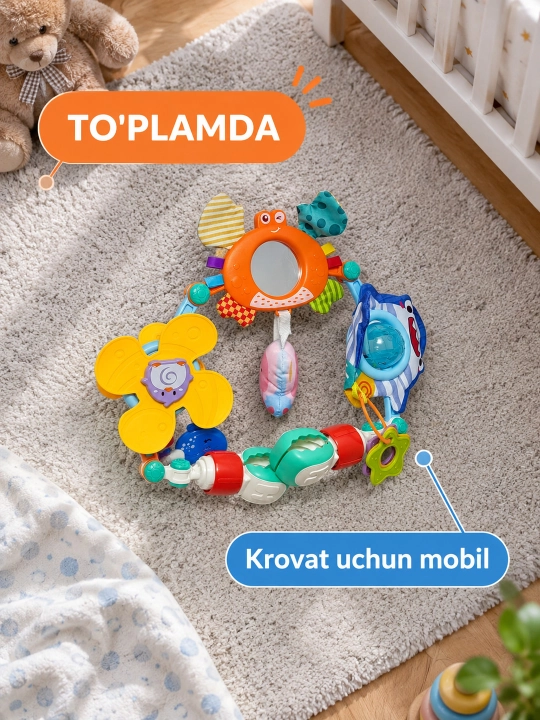 Мобиль на кроватку карусель и погремушки - игрушка для новорожденных 0+
