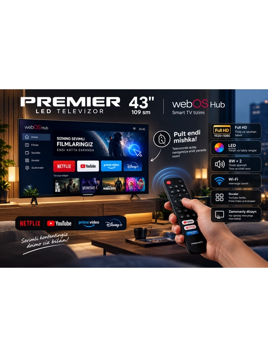 Televizor Premier 43'' Full HD webOS Hub tizim