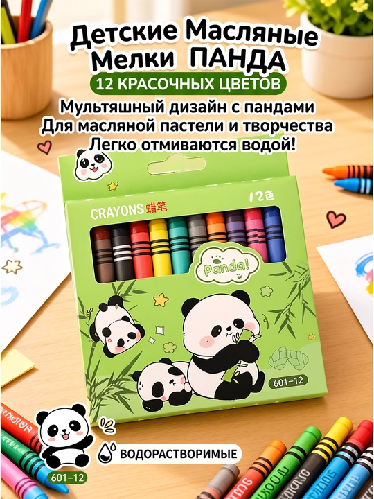 Детские смываемые масляные пастели Панда, 8-12 цветов для творчества - 