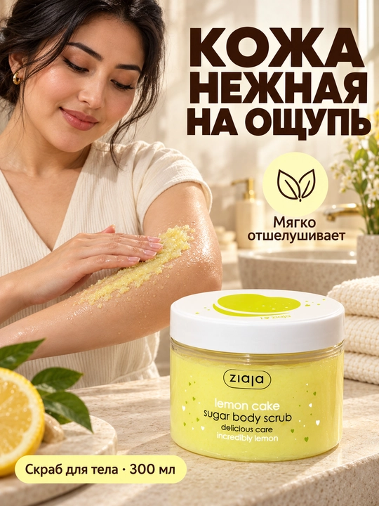Ziaja Lemon Cake shakarli, shi yog‘i qo‘shilgan, limonli tort iforli tana skrabi, 300 ml