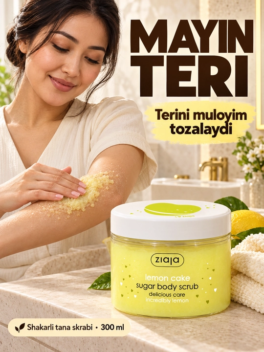 Ziaja Lemon Cake shakarli, shi yog‘i qo‘shilgan, limonli tort iforli tana skrabi, 300 ml