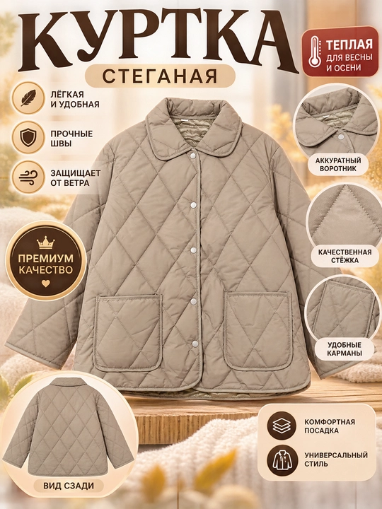 Bahor va kuz uchun mo‘ljallangan ayollar qavilgan kurtkasi, katta o‘lchamlari 4XL–6XL