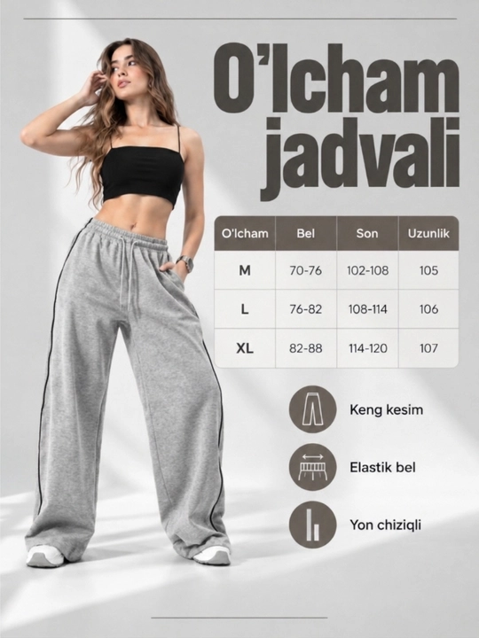 Ayollar uchun oversize triko, sport shimlari, keng model, qulay kundalik sport kiyimi