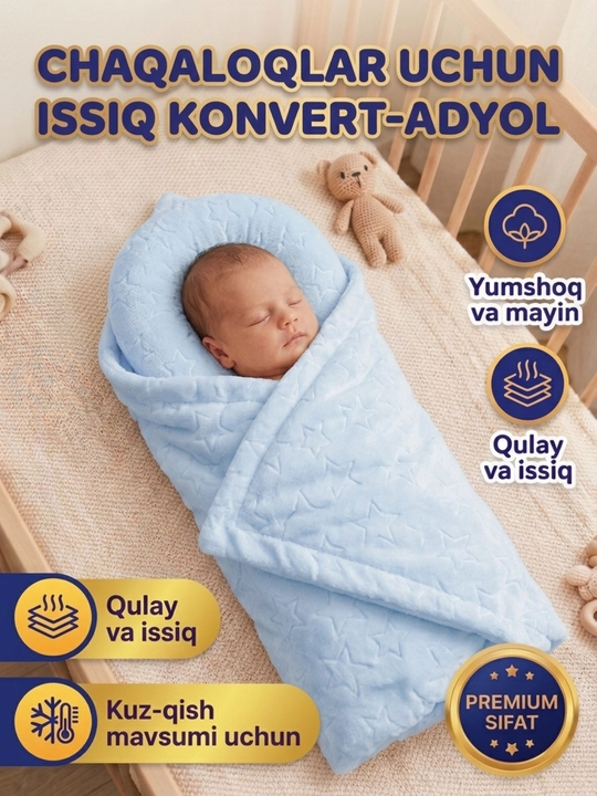 Yangi tug‘ilgan chaqaloqlar uchun adyol, yo‘rgaklash, uchun yumshoq konvert, yostiqli