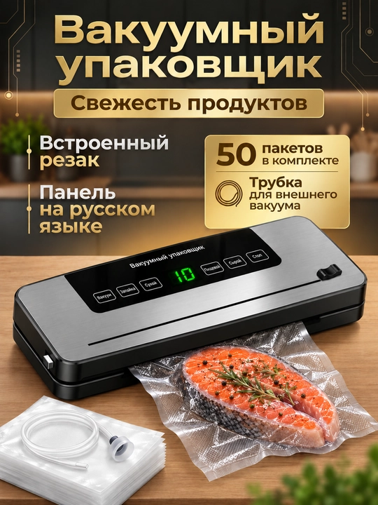 Vakuumator, vakuum aparat yopishtirgich 50 vakum paket, qadoqlash mashinasi, oshxona uchun - 