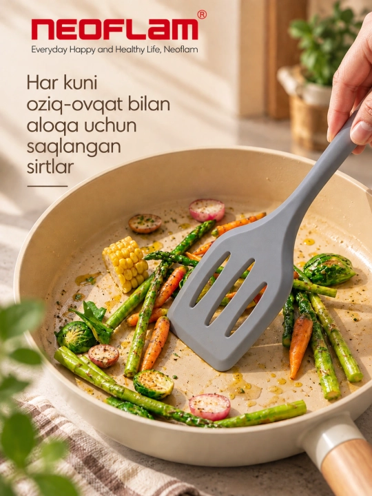 Neoflam Fika oshxona anjomlari to‘plami 6 dona, silikon kapkirlar, cho‘mich, zararsiz