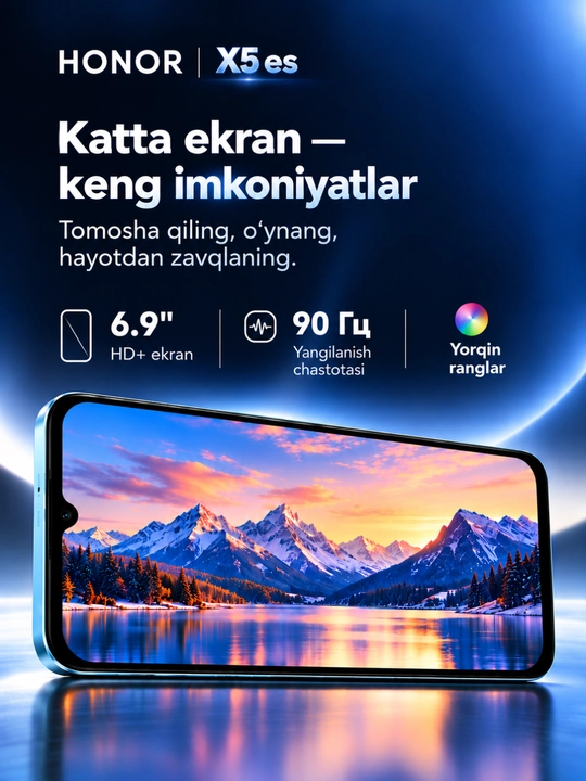Смартфон HONOR X5es, 6.9 экран 90 Гц, 6000 мАч батарея, 4+4/64-128 ГБ, 13 МП камера